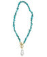 ADORNIA 17" Multi Shape Faux Turquoise Stone Toggle 14K Gold Plated Necklace with Imitation Pearl Pendant