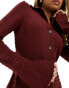 ASOS DESIGN textured long sleeve mini dress with button front and collar in burgundy