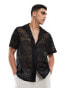 ASOS DESIGN short sleeve relaxed revere collar lace shirt in black Черный, XS - Chest 36 - фото #1