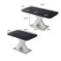 Modern Square Dining Table, Stretchable, Printed Black Marble Tabletop, X-Shaped Metal Base