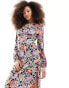 JDY long sleeve maxi dress with multi coloured flower Черно-белый, S - EU 36 - фото #4