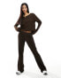 Фото #2 товара ONLY fold over waistband flare co-ord trouser in brown