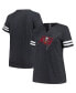 ფოტო #1 პროდუქტის Women's Charcoal Distressed Tampa Bay Buccaneers Plus Size Logo Notch Neck Raglan Sleeve T-shirt