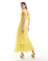 ASOS DESIGN ruffle midi dress with flutter sleeves in yellow