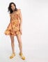 Фото #1 товара Free People floral print smocked bodice mini dress in orange