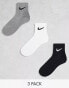 Nike Training Everyday Cushioned 3 pack ankle sock in white, grey and black Разноцветный, L - EU 42-46 - фото #1