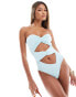 Simmi knot detail cut out bandeau swimsuit co-ord in baby blue