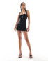 Kaiia halterneck pearl button mini dress in black Черный, 36 - фото #3