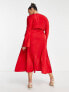 Фото #2 товара ASOS DESIGN Curve bias cut satin wrap dress with tie waist in red