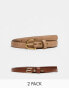 ASOS DESIGN 2 pack skinny waist and hip jeans belts in tan and beige