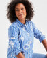 Фото #3 товара Women's Cotton Floral Striped Perfect Shirt, Created for Macy's