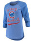 Фото #1 товара Women's Royal Chicago Cubs Team Baseball Three-Quarter Raglan Sleeve Tri-Blend T-shirt