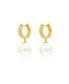 ფოტო #1 პროდუქტის Pave Huggie Hoop Solitaire Imitation Pearl Drop Earrings