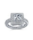 2CT Art Deco Style Cubic Zirconia Milgrain Princess Cut Square Halo AAA CZ Promise Engagement Ring With Eternity Band For Women .925 Sterling Silver