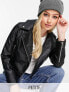 Фото #2 товара Miss Selfridge Petite faux leather biker jacket in black