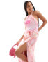 Фото #4 товара Mango high neck washed floral maxi dress in pink