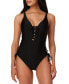 Фото #1 товара Bar Iii Women's Summer Solids Lace-Up One-Piece Swimsuit Black Size M