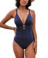 Фото #1 товара Women's Plunging V Neck Front Tie One Piece Swimsuit