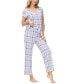 ფოტო #6 პროდუქტის Women's 2 Piece Printed Short Sleeve Henley Top with Wide Pants Pajama Set