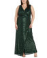 Фото #1 товара Nightway Plus Size Striped Sequined V-Neck Sleeveless Gown