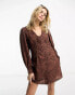Фото #8 товара New Look button through mini tea dress in brown zebra print