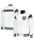 Фото #1 товара Men's White Las Vegas Raiders Satin Full-Snap Varsity Jacket