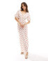 Фото #1 товара YAS cut out side maxi dress with puff sleeve in white and red spot - MULTI