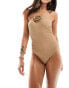 In The Style x Georgia Louise corsage halterneck swimsuit in mocha Коричневый, 40 - фото #1