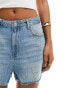 ASOS DESIGN denim A line short with contrast stitch in mid blue