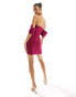 Vesper bardot oversized sleeve bodycon mini dress in raspberry