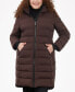 Фото #1 товара Women's Plus Size Hooded Faux-Leather-Trim Puffer Coat, Created for Macy's