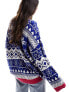 ASOS DESIGN oversized Christmas jumper in fairisle pattern with contrast trim in blue