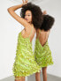 Фото #3 товара ASOS EDITION paillette fringe sequin halter mini dress in lime green
