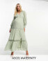 Фото #3 товара ASOS DESIGN Maternity tufted dobby lace insert maxi dress in light sage