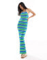 The Frolic ophina halter neck tie detail tonal metallic stripe maxi beach dress in blue and green blue and green, 36 - фото #2