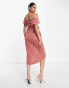 ASOS DESIGN off shoulder twist front midi dress in rose