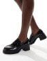 ASOS DESIGN Scribble chunky mid heeled loafers in black patent