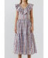 ფოტო #1 პროდუქტის Women's Plaid Midi Dress With Ruffle Neckline