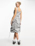 Фото #2 товара COLLISION festival utility maxi dress with ruching in light grey