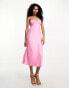 ONLY satin slip midi dress in pink