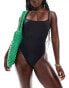 ASOS DESIGN Maya square neck skinny strap swimsuit in black