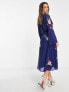 Фото #2 товара ASOS DESIGN tie front button through midi dress with floral embroidery in navy