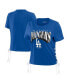 ფოტო #1 პროდუქტის Women's Royal Los Angeles Dodgers Side Lace-Up Cropped T-shirt