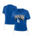 Women's Royal Los Angeles Dodgers Side Lace-Up Cropped T-shirt