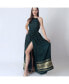 ფოტო #5 პროდუქტის Women's Green Silk Maxi Dress with Golden Weaving Border