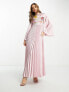 ASOS DESIGN satin maxi pleated dress with embroidery in pink