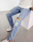 Фото #3 товара ASOS DESIGN straight leg jeans with rips in vintage light wash