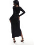 ASOS DESIGN cowl neck bardot long sleeve midi dress in black