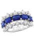 ფოტო #1 პროდუქტის Lab-Grown Blue Sapphire (4-5/8 ct. t.w.) & Lab-Grown White Sapphire (2-1/10 ct. t.w.) Three Row Ring in Sterling Silver