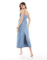 ASOS DESIGN denim cut out midi dress in blue gingham